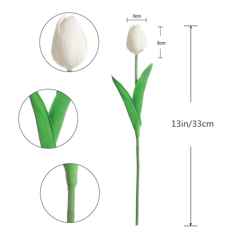 Kisflower 30Pcs Latex Tulips Real Touch White Artificial Flowers Fake Tulips Arrangement Bouquet for Home Office Wedding Decor (White) - Image 5